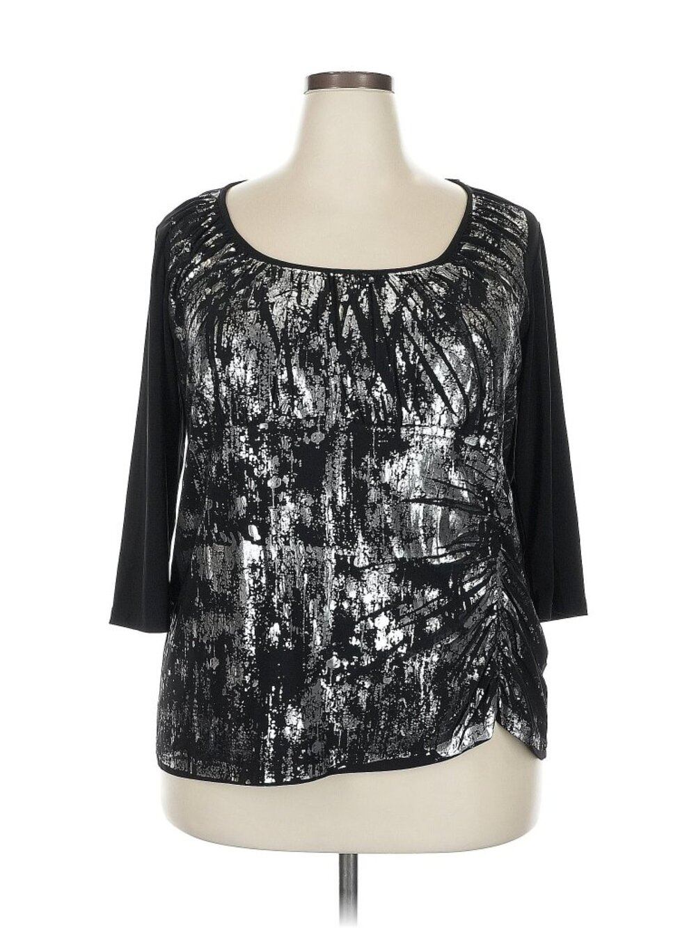 NY Collection 2X Silver Metallic on Front 3/4 sleeve top